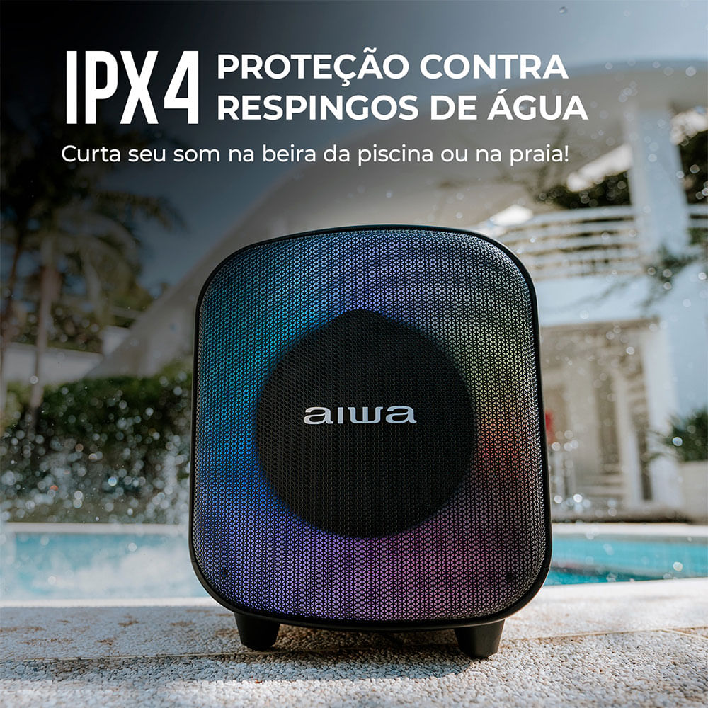 Caixa Amplificada AIWA Party Box PB07, 100W, IPX4, AWS-PB-07 Preto