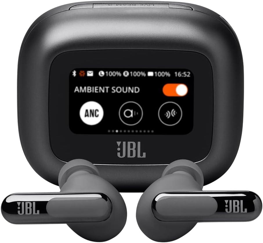 JBL, Fone de Ouvido Bluetooth, Live Beam 3, Intra Auricular, Sem Fio, Com Tela de 1.45", Cancelamento de Ruído, Resistente À Água e Poeira - Preto