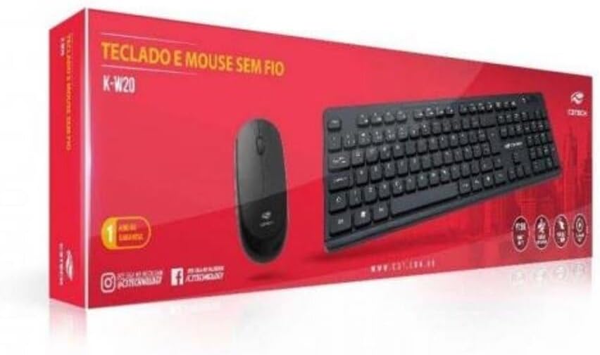 C3Tech Combo Teclado e Mouse K-W20BK sem fio Preto Layout ABNT2