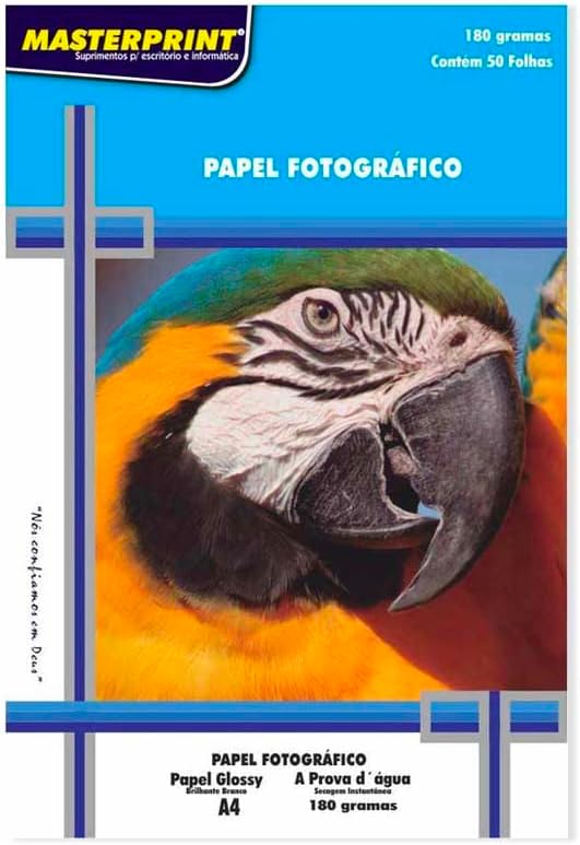 Papel Fotográfico, Inkjet, A4, Glossy, 180 g,Pacote de 50 fls Masterprint