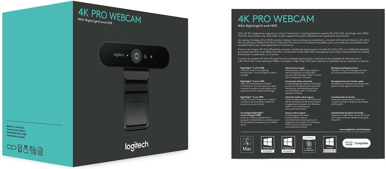 Webcam Ultra HD Logitech Brio 4K PRO com Microfone Embutido para Chamadas e Gravações em Video - Compatível com Logitech Capture