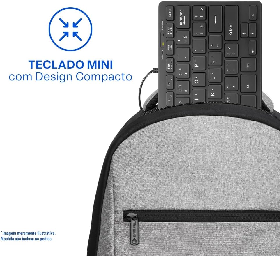 Teclado Com Fio Mini Multimídia Conexão USB Cabo de 150cm Preto Multi (Multilaser) - TC154