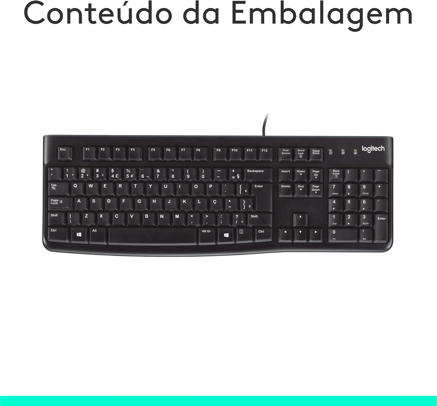 Teclado com fio USB Logitech K120, Resistente à Respingos, Barra de Espaço Curva, Compatível com PC e Notebook, Layout ABNT2