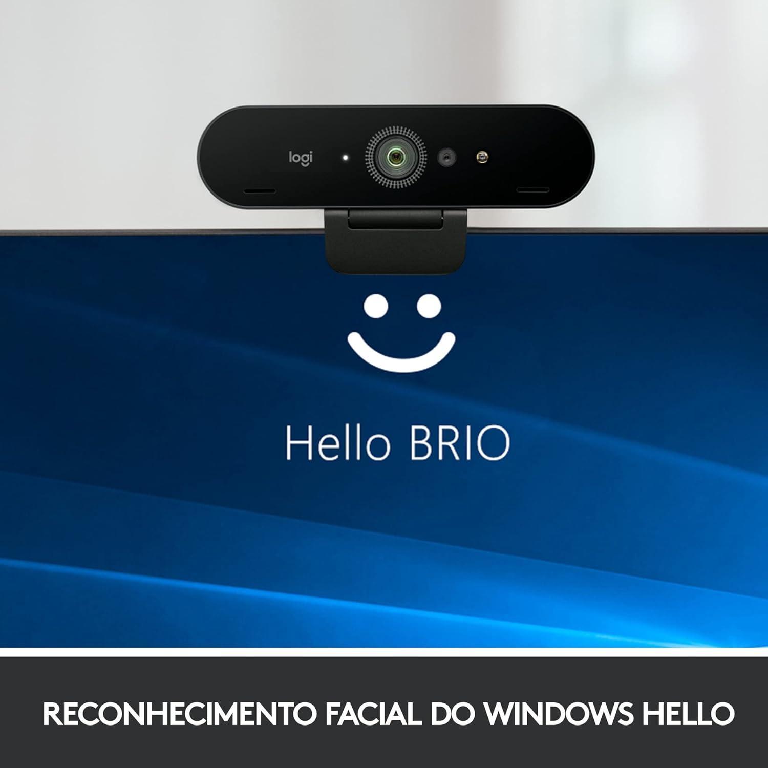 Webcam Ultra HD Logitech Brio 4K PRO com Microfone Embutido para Chamadas e Gravações em Video - Compatível com Logitech Capture