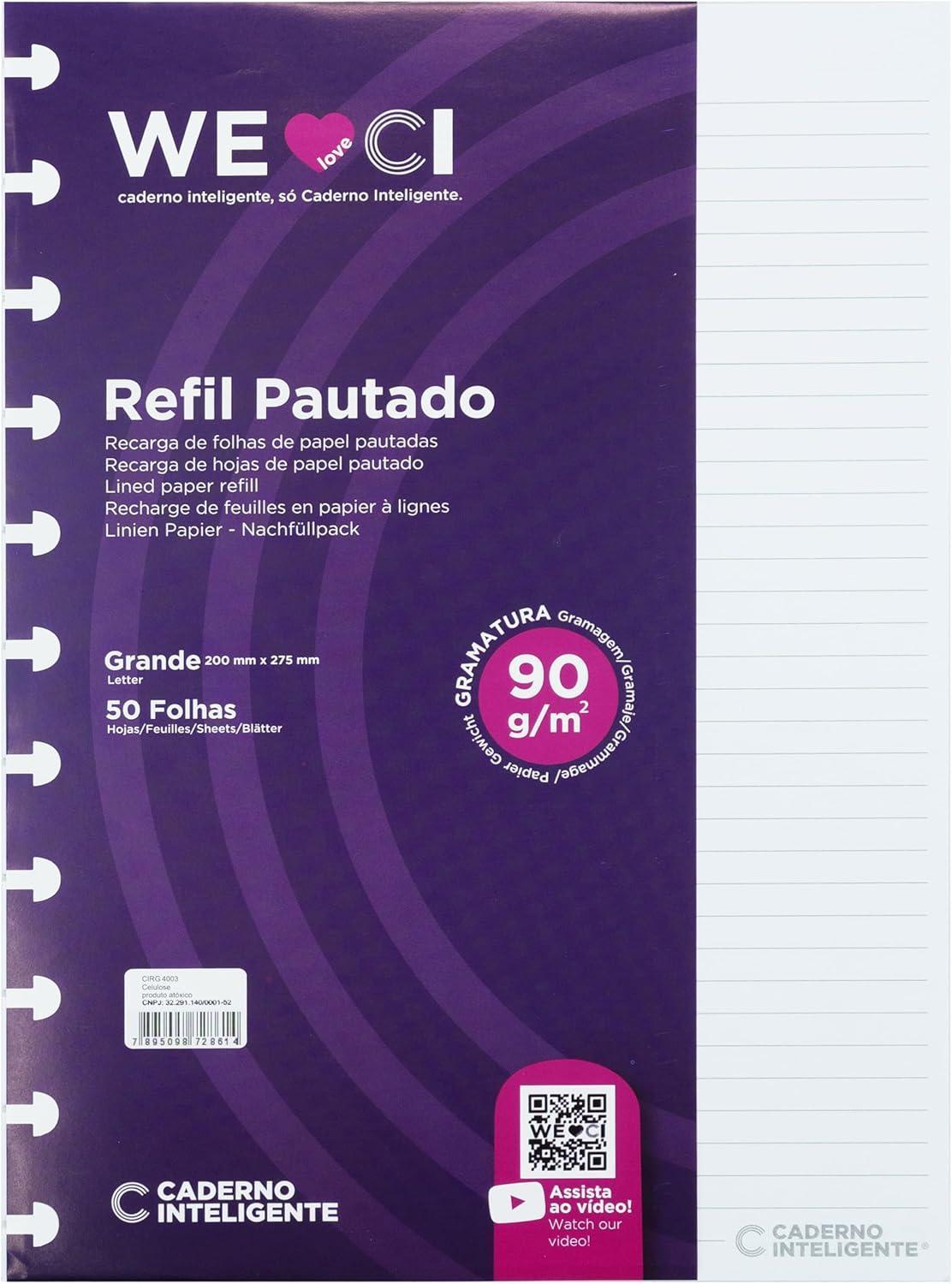 Bloco refil grande pautado 90g com 50 folhas Cirg4003 Caderno Inteligente