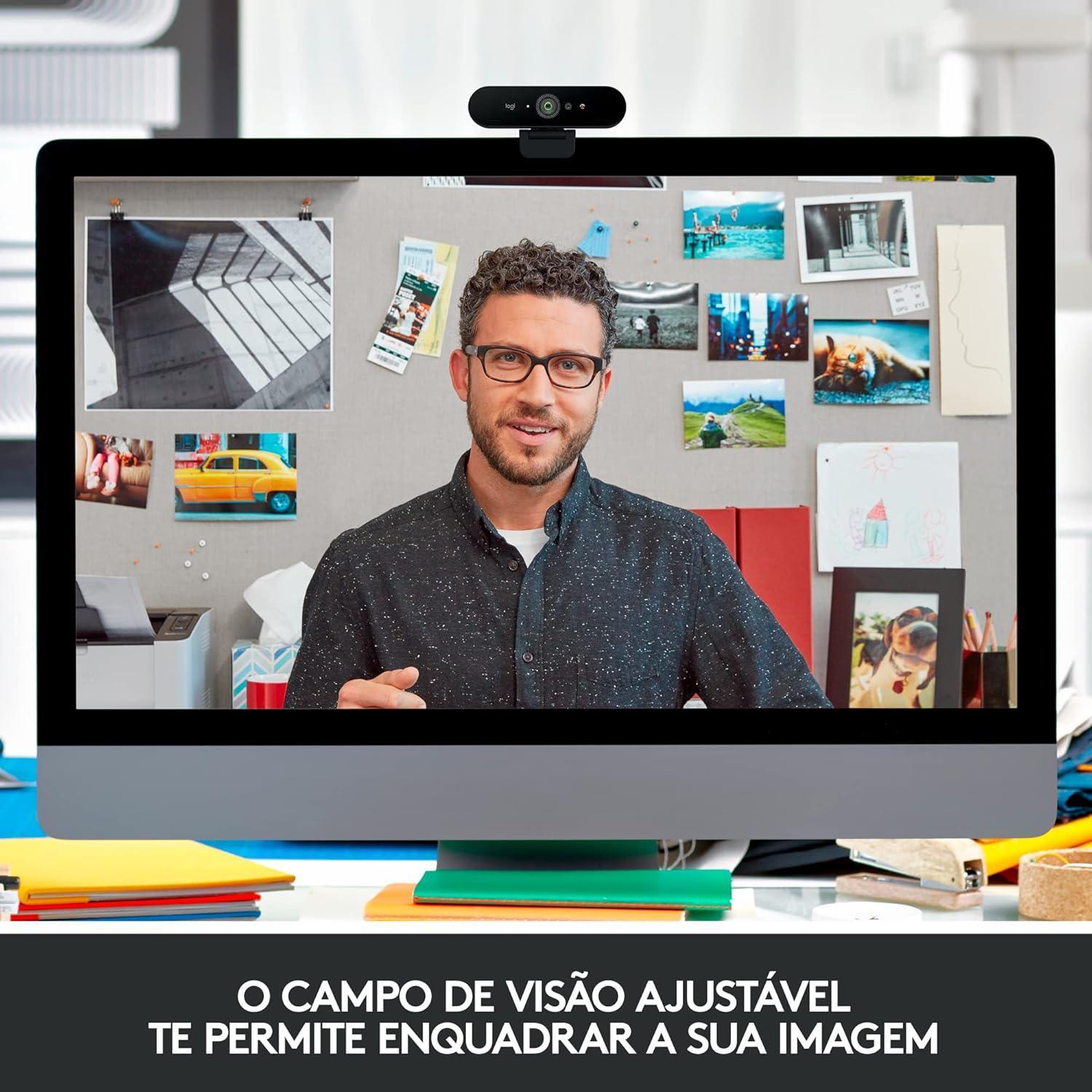 Webcam Ultra HD Logitech Brio 4K PRO com Microfone Embutido para Chamadas e Gravações em Video - Compatível com Logitech Capture