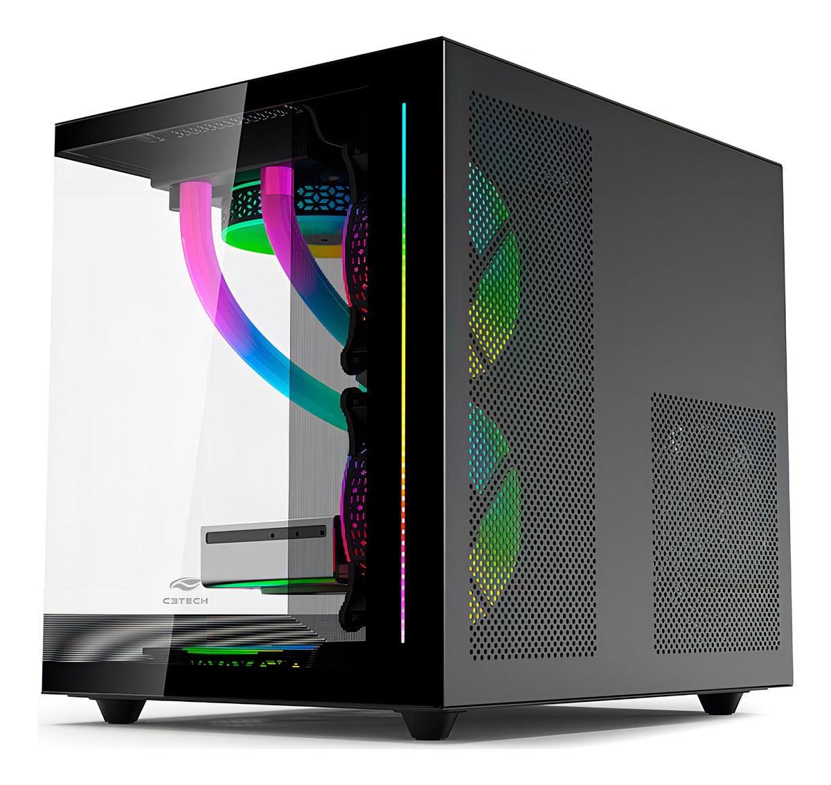 Gabinete Gamer Atx Cube Aquário Lateral De Vidro Temperado Cor Preto