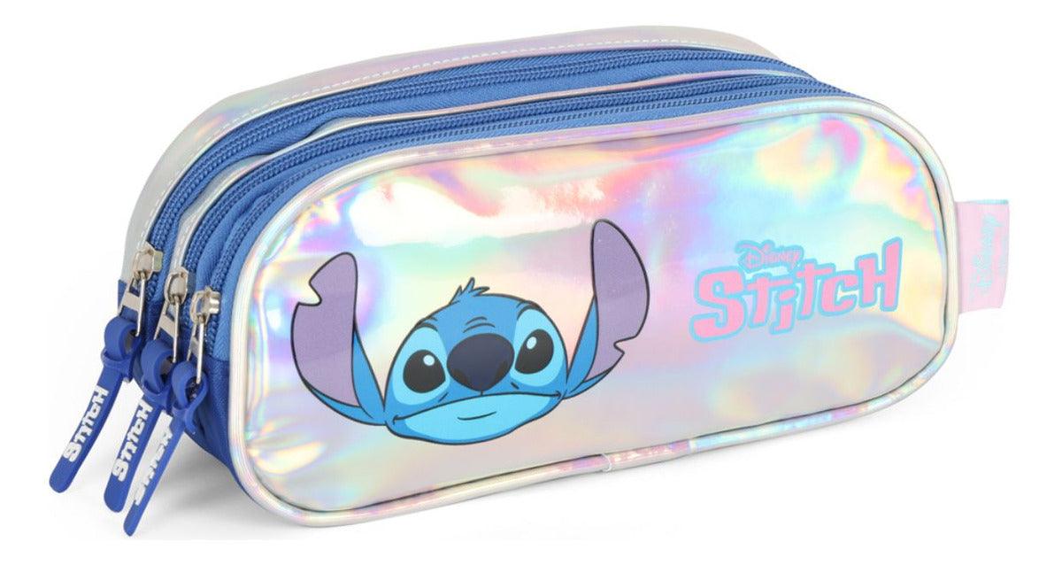Estojo Escolar Triplo Juvenil Stitch Holográfico - Luxcel