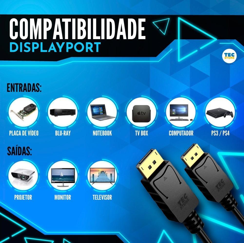 Cabo Displayport 1.2 4k 144hz Adaptador Dp Blindado 1,8m 3 D