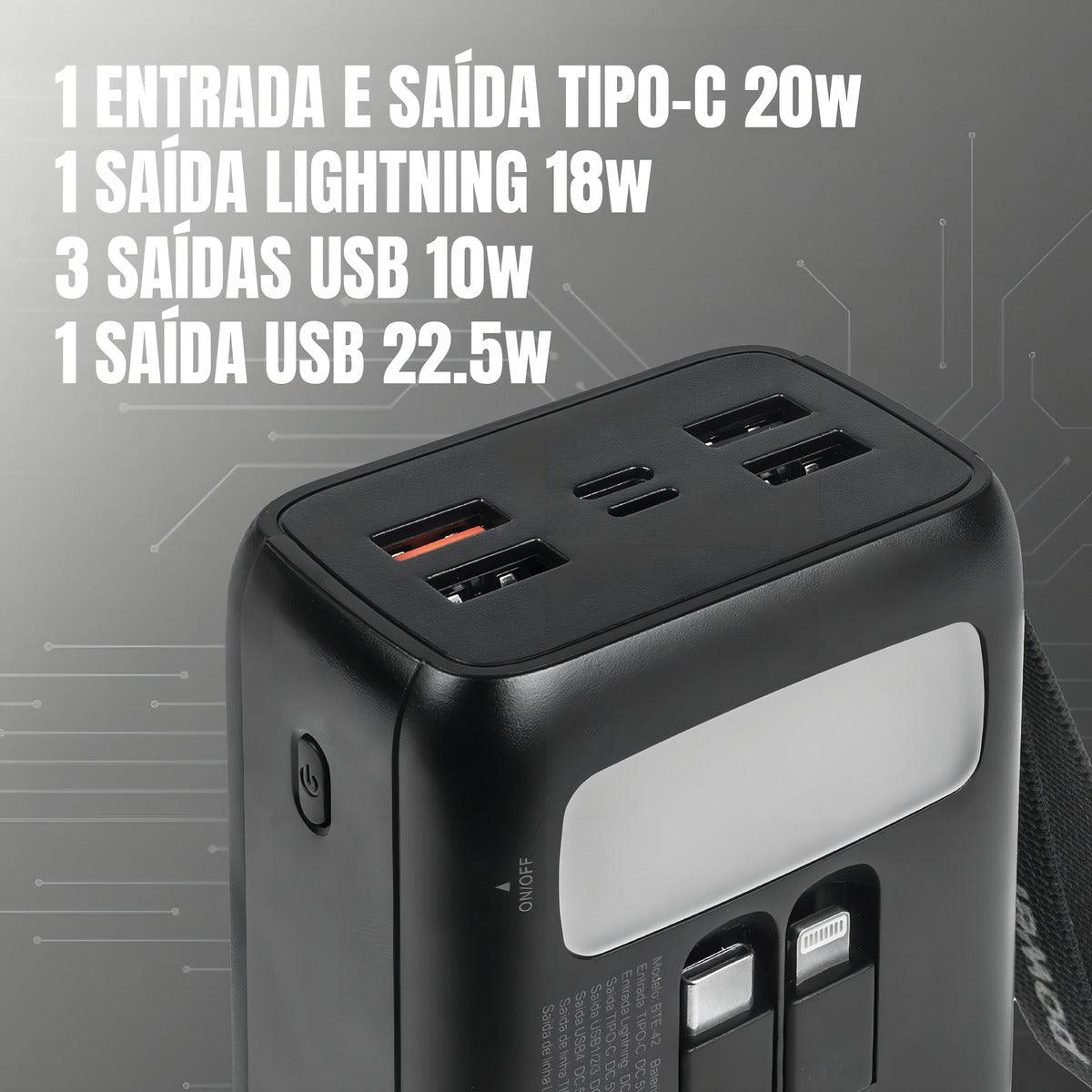 Power Bank Carregador Portátil Turbo Bateria 30.000mah Cor Preto