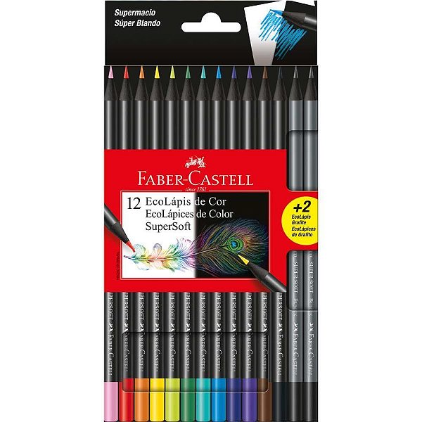 Lapis de cor redondo supersoft 12 cores + 2grafites - Faber-castell