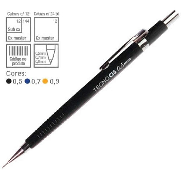 Lapiseira 0.5mm tecno cis c-205 0,5 preta