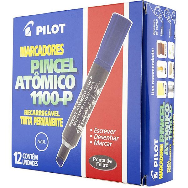 Pincel marcador permanente atomico 1100p azul recarreg. - Pilot (cx.c/12)