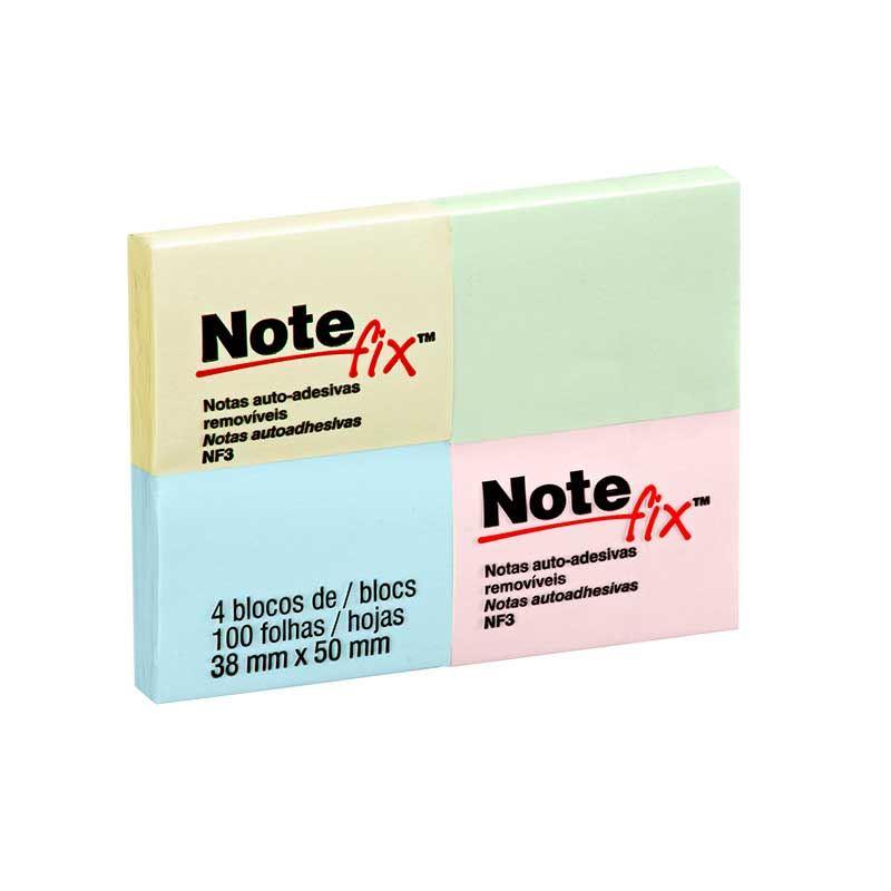 RECADO ADESIVO NOTEFIX NFX3 38X50 COM 4 CORES 100 FOLHAS