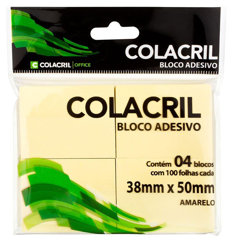 RECADO ADESIVO COLACRIL 38X50 COM 4 AMARELO COM 100 FOLHAS