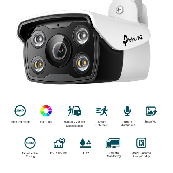 Camera Ip Cftv Poe Bullet Externa Colorida 3Mp Vigi C330 4Mm