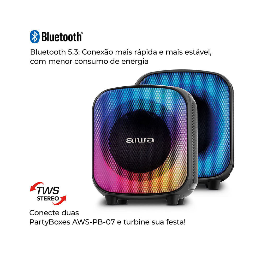 Caixa Amplificada AIWA Party Box PB07, 100W, IPX4, AWS-PB-07  Preto