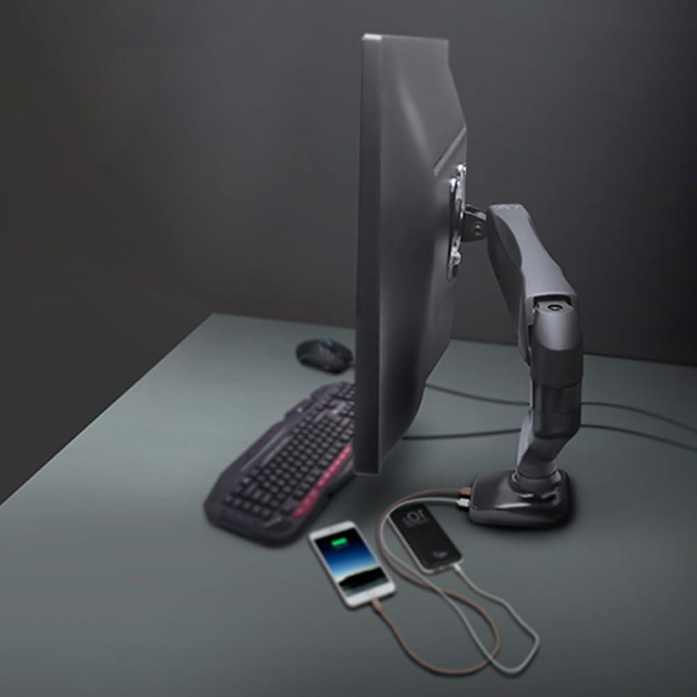 ELG, F90USB, Suporte Ergonômico Articulado de Mesa c/Pistão a Gás para Monitores de 17'' a 35'', Carga de 2kg a 9kg, Com 2 Portas USB, Preto