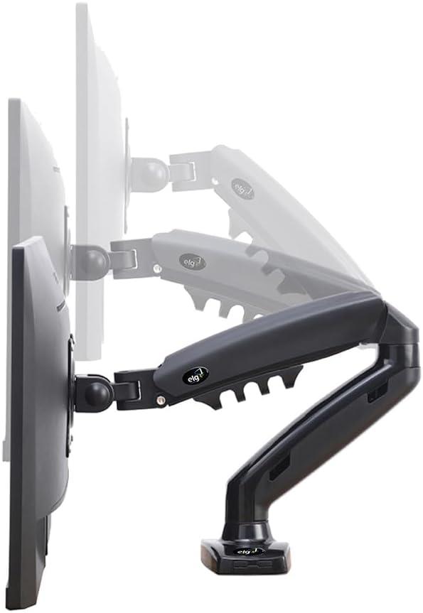 ELG, F90USB, Suporte Ergonômico Articulado de Mesa c/Pistão a Gás para Monitores de 17'' a 35'', Carga de 2kg a 9kg, Com 2 Portas USB, Preto
