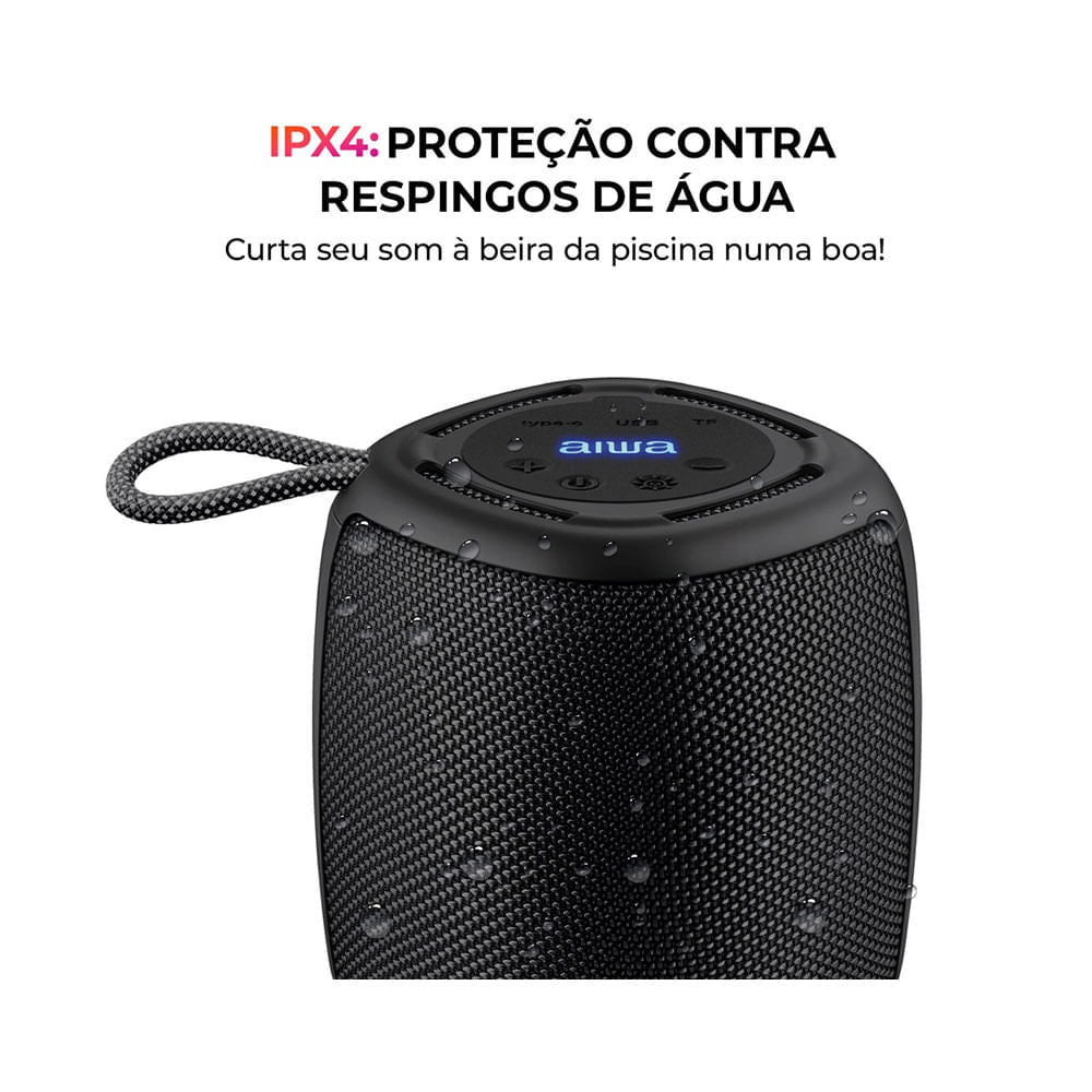 Caixa de Som AIWA Speaker, 15W, Bluetooth, IPX4, RGB, AWS-SP-03-B  Preto