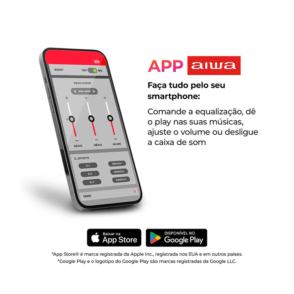 Caixa de Som AIWA Speaker, 15W, Bluetooth, IPX4, RGB, AWS-SP-03-B  Preto