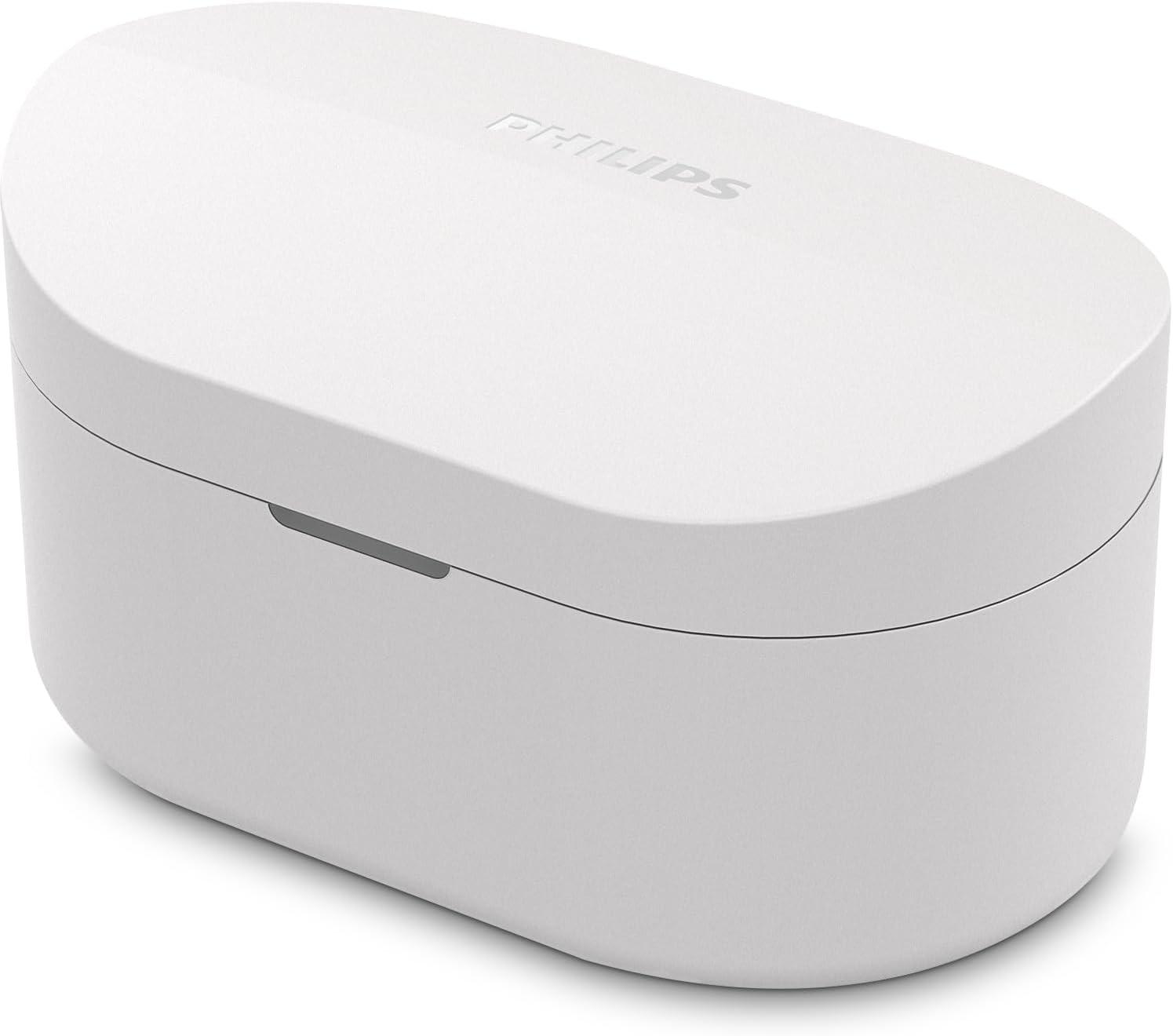 Fone de ouvido sem fio TWS Philips TAT1108WT/00 - bluetooth com microfone, formato em haste, IPX4, energia para 15 horas totais e na cor branca