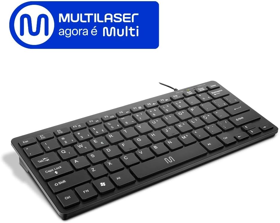 Teclado Com Fio Mini Multimídia Conexão USB Cabo de 150cm Preto Multi (Multilaser) - TC154