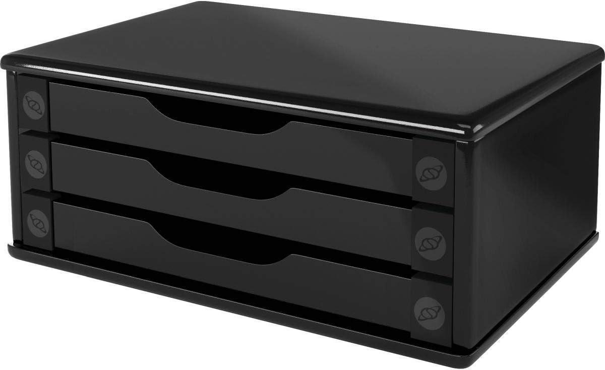 Souza & Cia, Suporte de Monitor 3 Gavetas, Mdf Black Piano - (Ref: 3347)