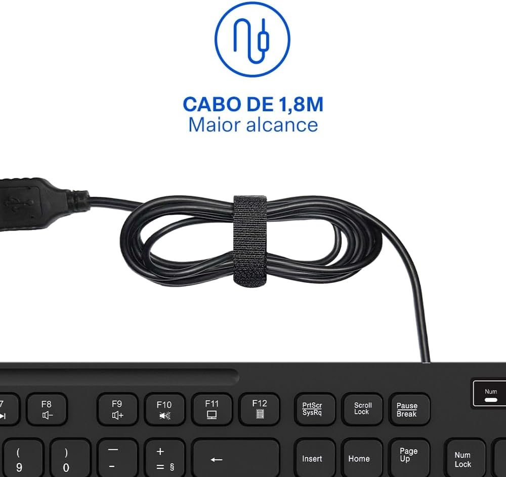 Teclado Com Fio Multimídia Cabo de 180cm Teclas Redondas USB Preto Multi - TC294