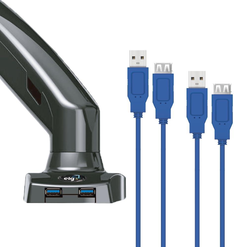 ELG, F90USB, Suporte Ergonômico Articulado de Mesa c/Pistão a Gás para Monitores de 17'' a 35'', Carga de 2kg a 9kg, Com 2 Portas USB, Preto