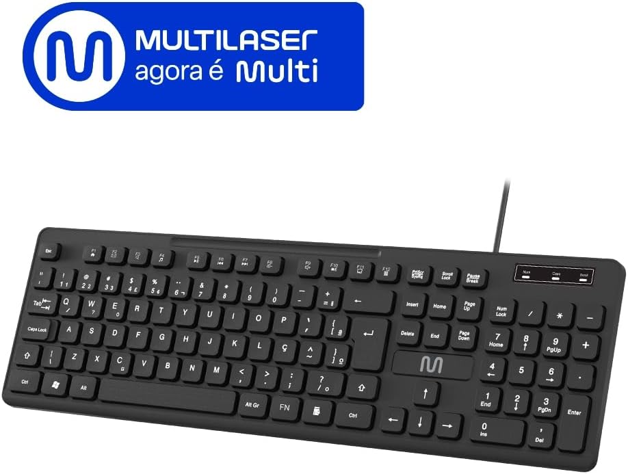 Teclado Com Fio Multimídia Cabo de 180cm Teclas Redondas USB Preto Multi - TC294