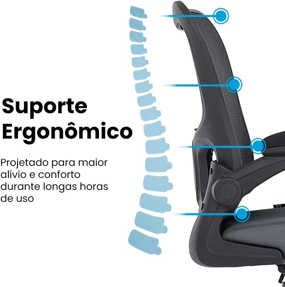 Cadeira Escritorio Ergonomica e Confortável DT3 Vita com revestimento Mesh Preta