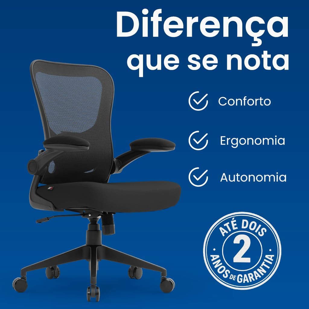 Cadeira Escritorio Ergonomica e Confortável DT3 Vita com revestimento Mesh Preta