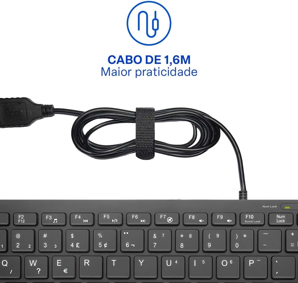 Teclado Com Fio Mini Multimídia Conexão USB Cabo de 150cm Preto Multi (Multilaser) - TC154
