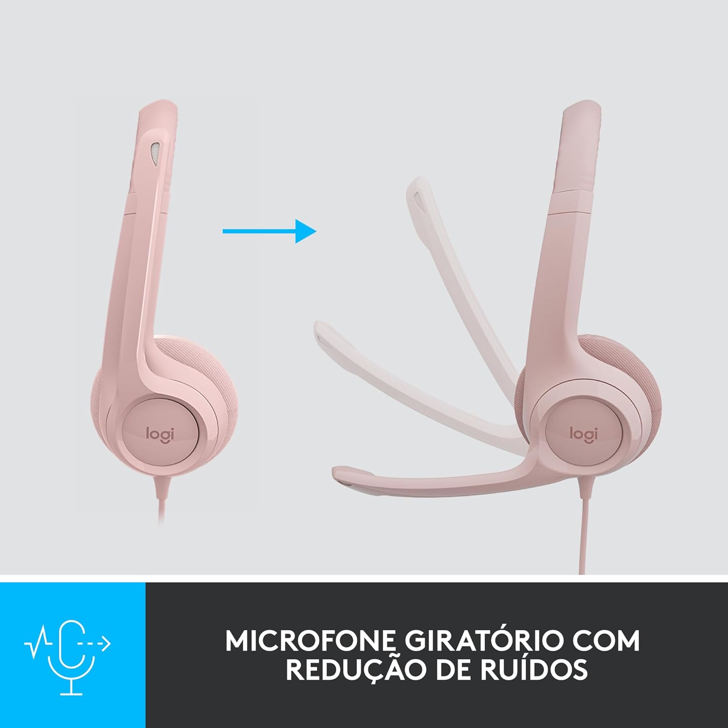 Headset com fio USB Logitech H390 com Almofadas Confortáveis, Controles de Áudio Integrado e Microfone com Redução de Ruído - Preto