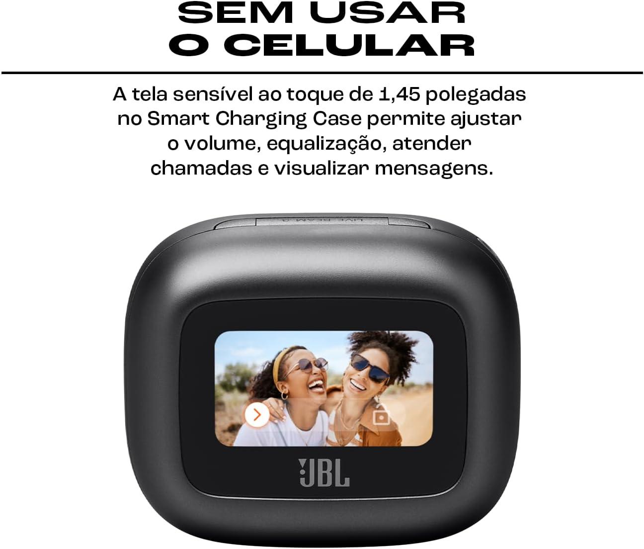 JBL, Fone de Ouvido Bluetooth, Live Beam 3, Intra Auricular, Sem Fio, Com Tela de 1.45", Cancelamento de Ruído, Resistente À Água e Poeira - Preto
