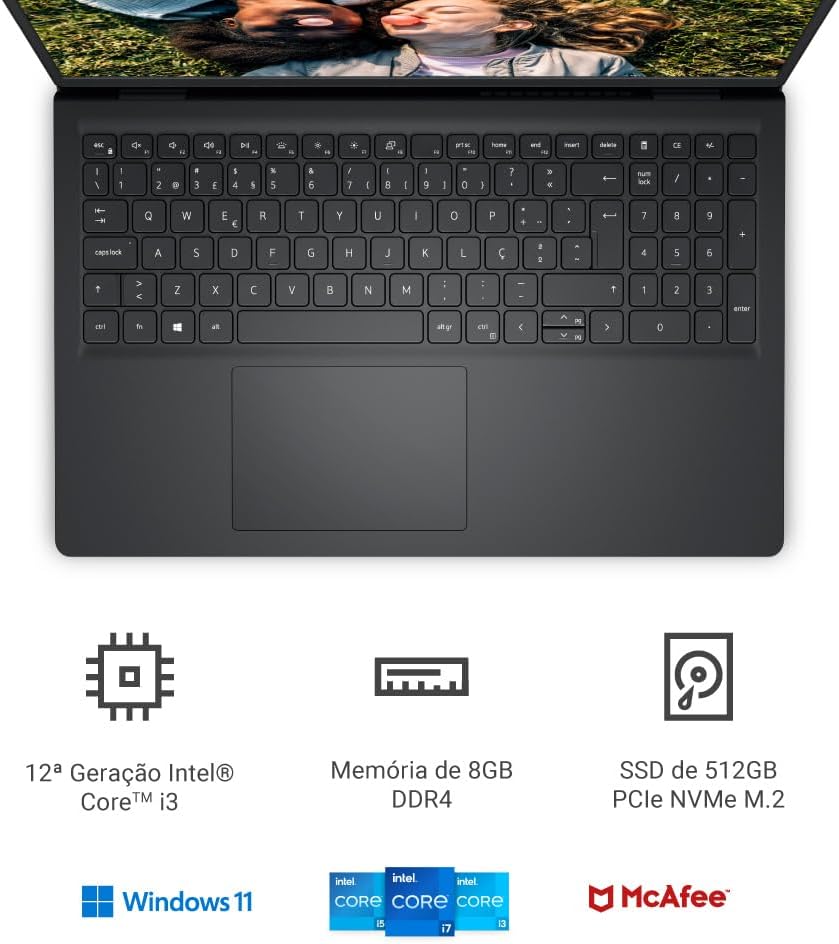 Notebook Dell Inspiron I15-I120K-A15P 15.6" Full HD 12ª Geração Intel Core i3 8GB 512GB SSD Windows 11 Preto