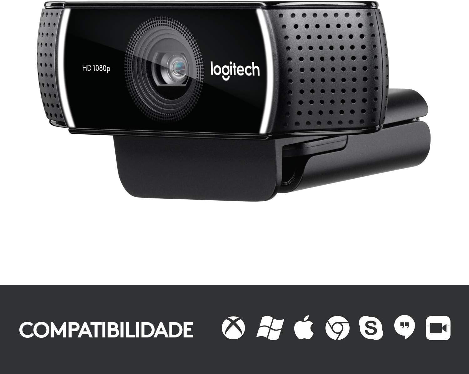 Webcam Full HD Logitech C922 Pro Stream com Microfone Embutido para Chamadas e Gravações em Video 1080p e Tripé Incluso - Compatível com Logitech Capture