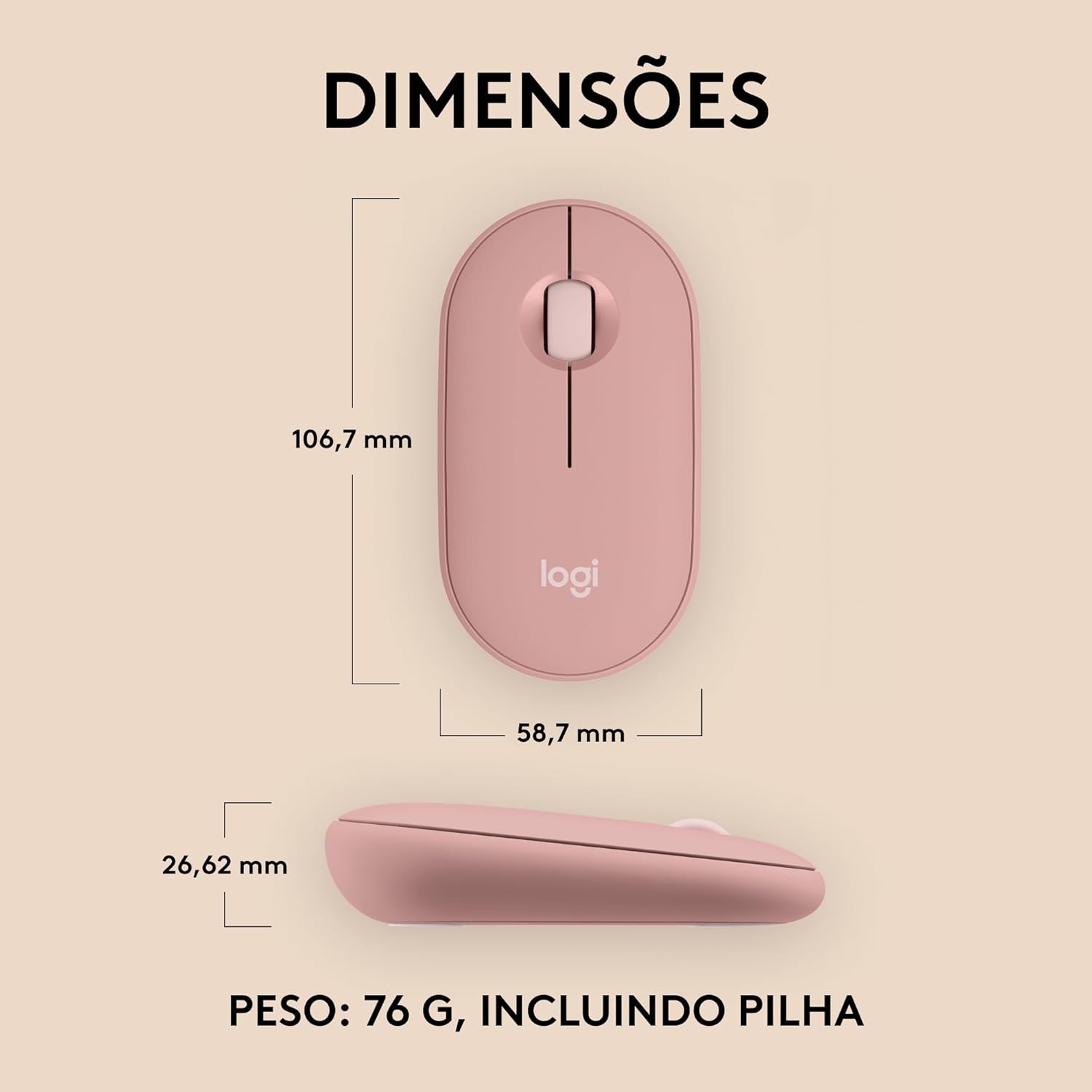 Mouse sem fio Logitech Pebble 2 M350s com Clique Silencioso, Design Slim Ambidestro, Conexão Bluetooth e Pilha Inclusa - Grafite