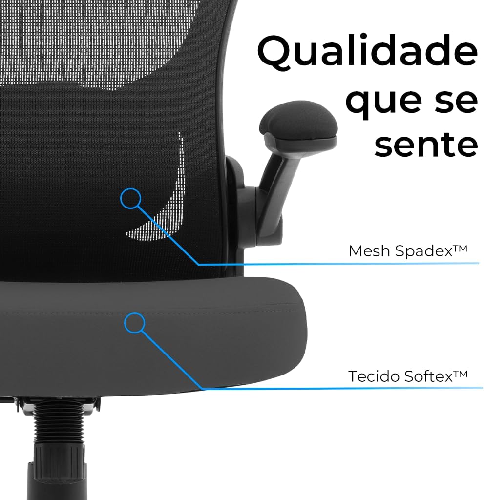 Cadeira Escritorio Ergonomica e Confortável DT3 Vita com revestimento Mesh Preta