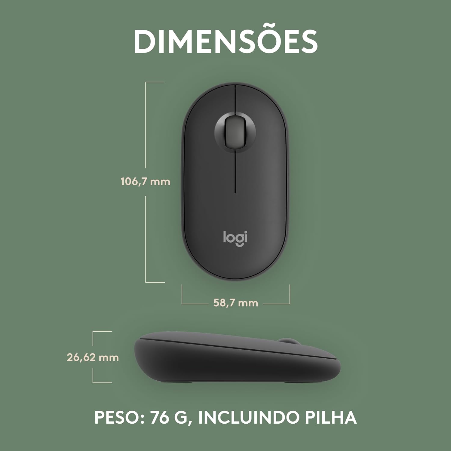 Mouse sem fio Logitech Pebble 2 M350s com Clique Silencioso, Design Slim Ambidestro, Conexão Bluetooth e Pilha Inclusa - Grafite