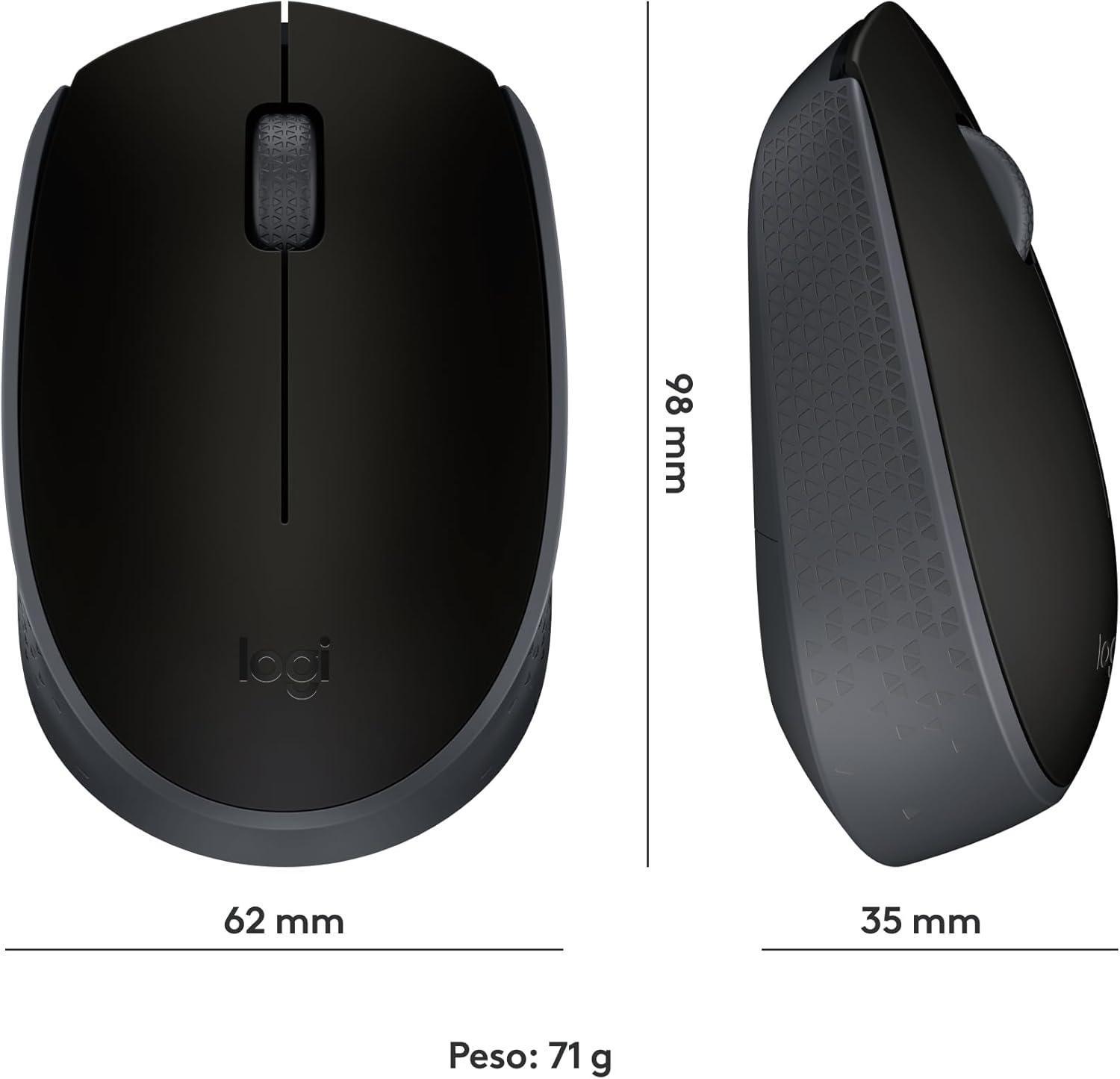 Mouse sem fio Logitech M170 com Design Ambidestro Compacto, Conexão USB e Pilha Inclusa - Preto