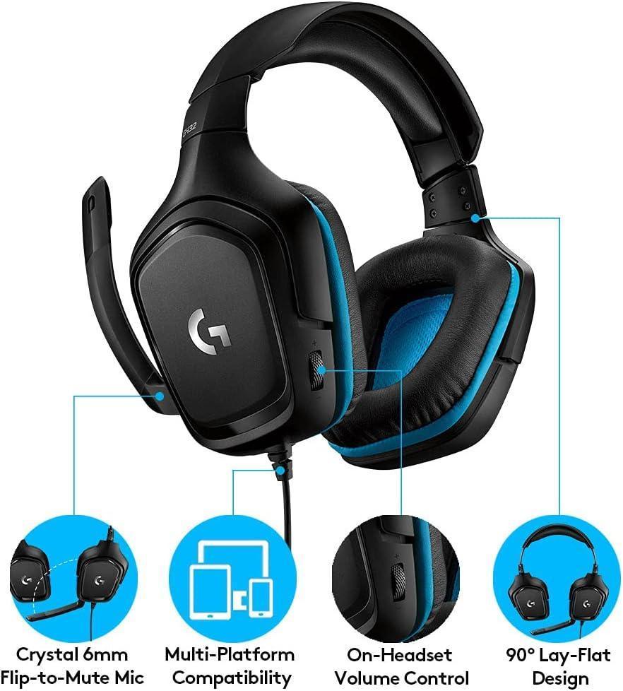 Headset Gamer Logitech G432 7.1 Dolby Surround para PC, PlayStation, Xbox e Nintendo Switch - Preto/Azul