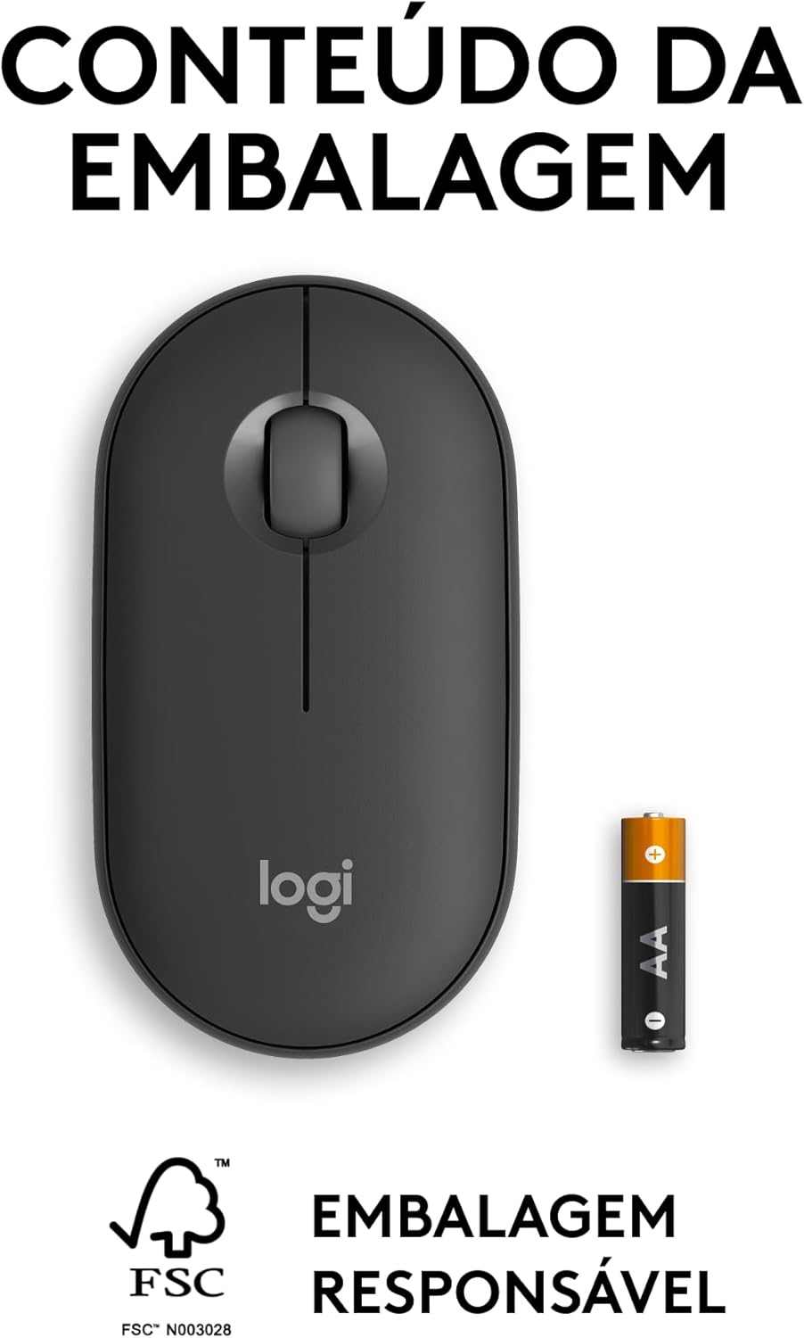 Mouse sem fio Logitech Pebble 2 M350s com Clique Silencioso, Design Slim Ambidestro, Conexão Bluetooth e Pilha Inclusa - Grafite