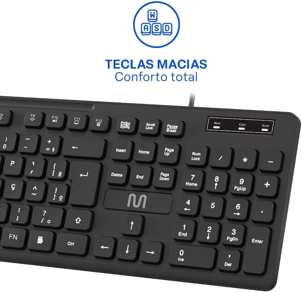 Teclado Com Fio Multimídia Cabo de 180cm Teclas Redondas USB Preto Multi - TC294