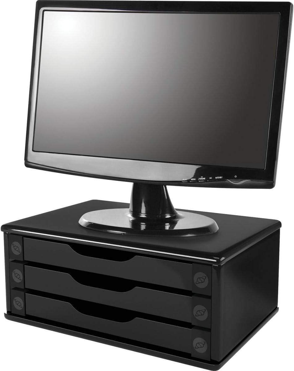 Souza & Cia, Suporte de Monitor 3 Gavetas, Mdf Black Piano - (Ref: 3347)