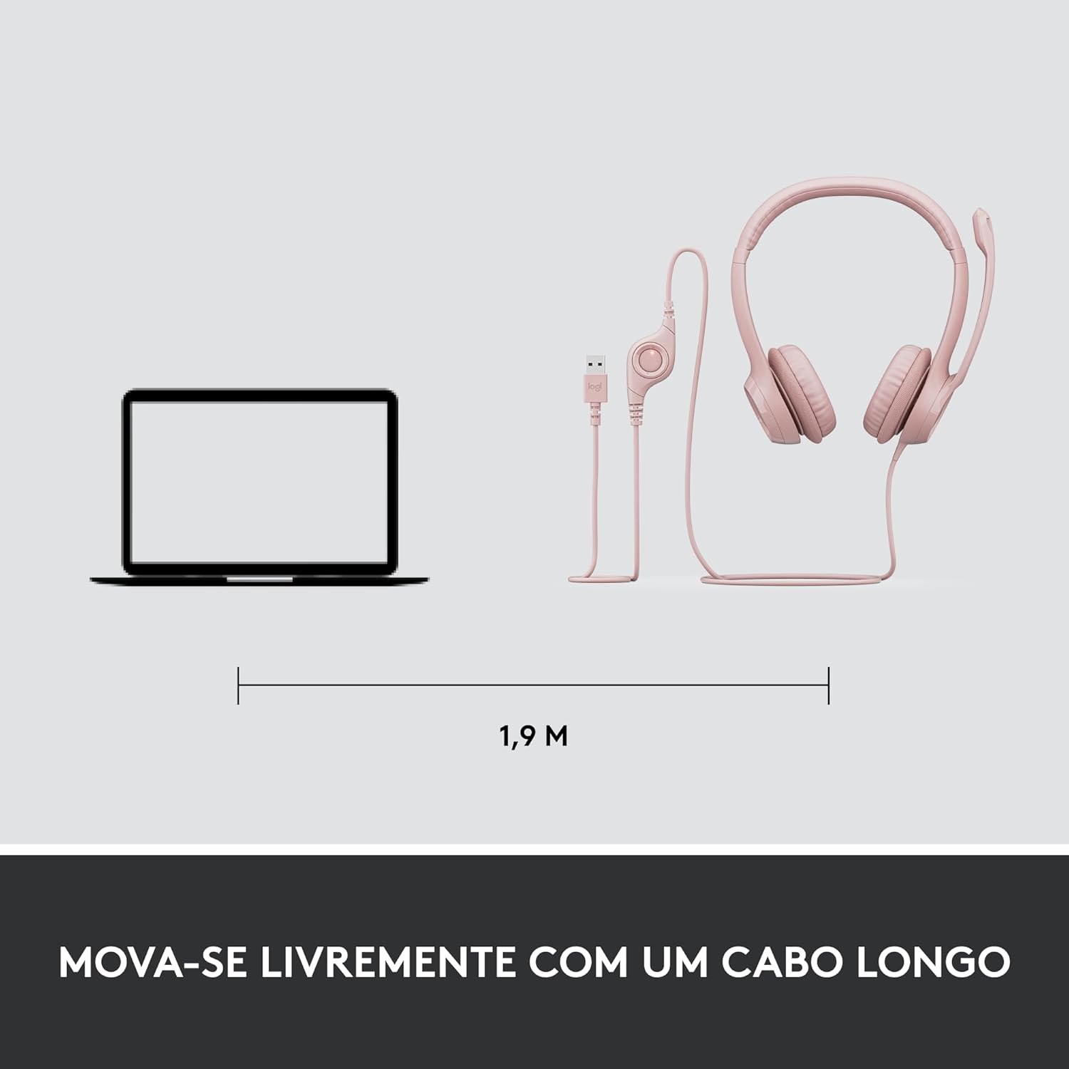 Headset com fio USB Logitech H390 com Almofadas Confortáveis, Controles de Áudio Integrado e Microfone com Redução de Ruído - Preto