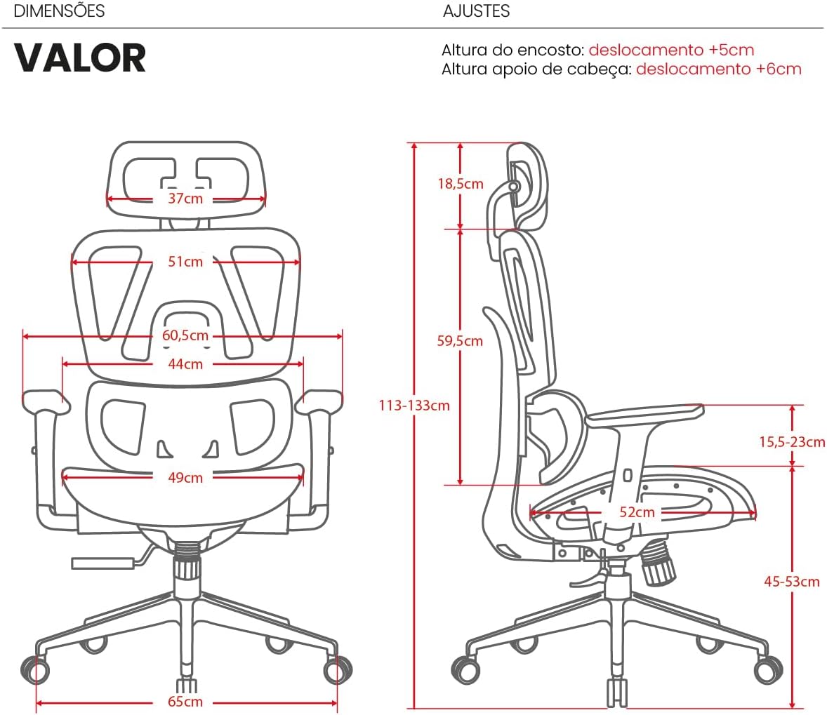 Cadeira Escritório Ergonomica DT3 Valor com revestimento Mesh Vidartex, apoio de cabeça 2D,braços 1D,ajuste na altura do encosto,suporta até 120kg e altura máx. de 1,90m