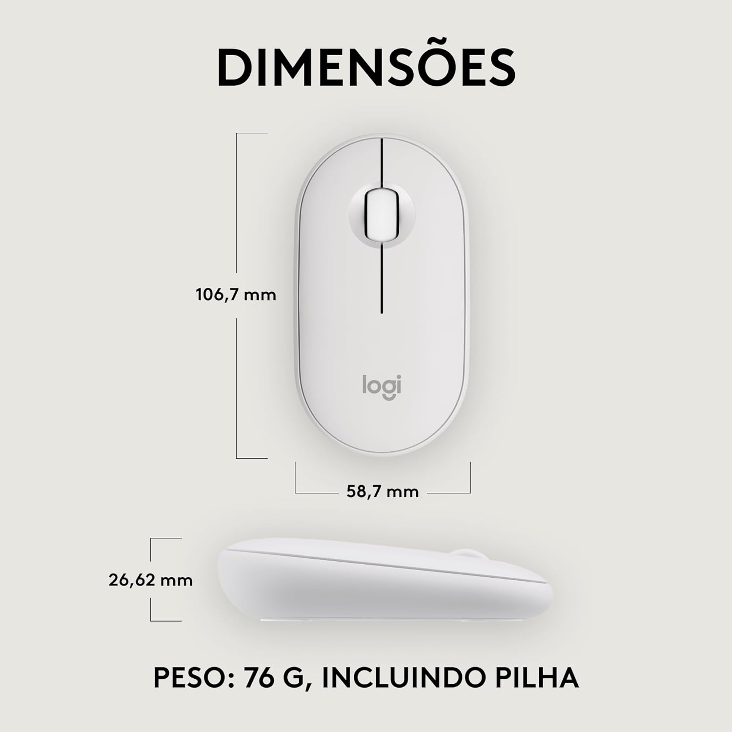 Mouse sem fio Logitech Pebble 2 M350s com Clique Silencioso, Design Slim Ambidestro, Conexão Bluetooth e Pilha Inclusa - Grafite