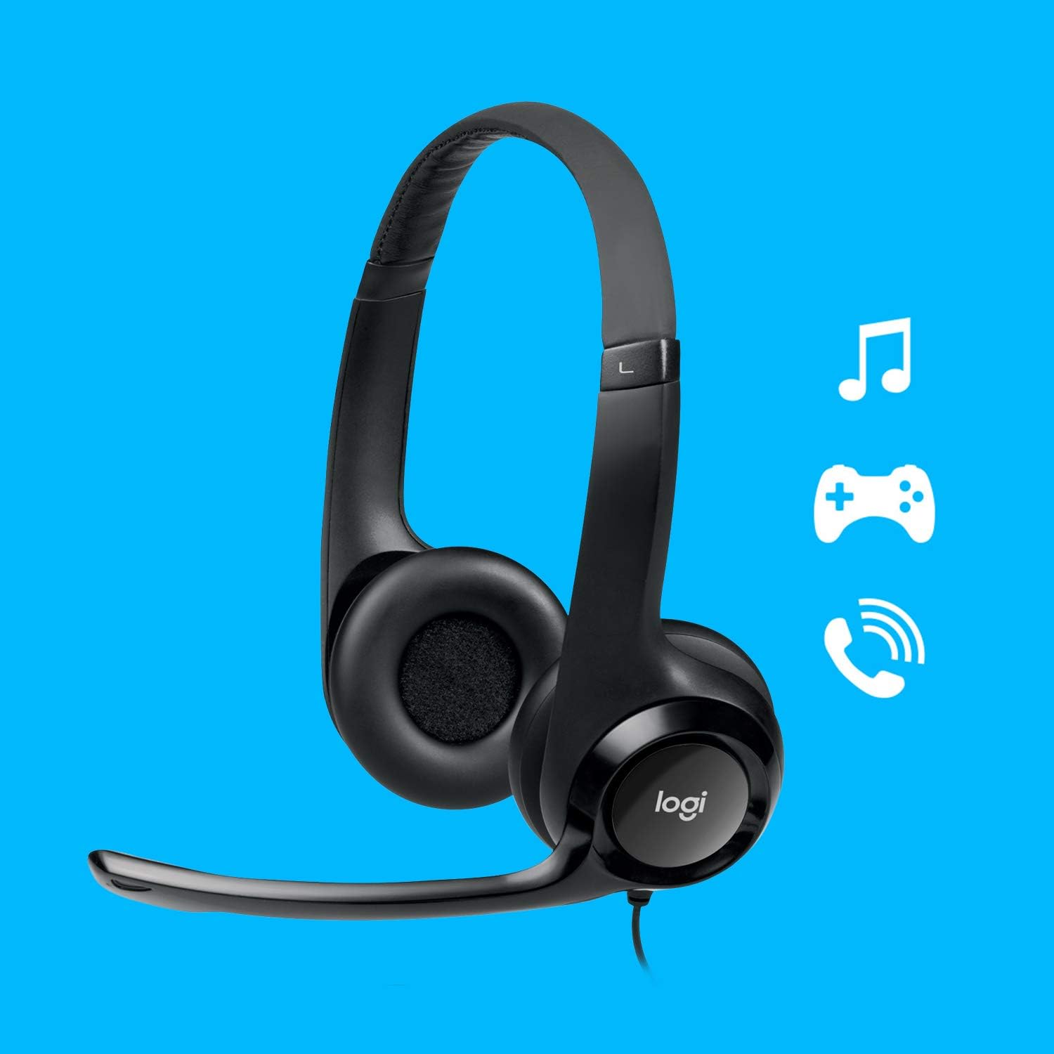 Headset com fio USB Logitech H390 com Almofadas Confortáveis, Controles de Áudio Integrado e Microfone com Redução de Ruído - Preto